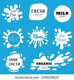 Milk Splash. Milk, yogurt or cream splash blot vector set. Drink element, splashing template illustration