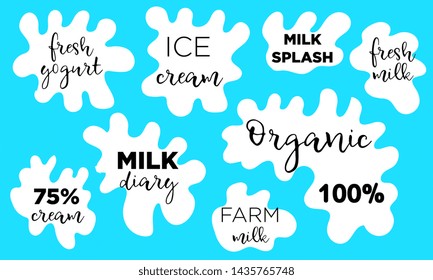 Milk Splash. Milk, yogurt or cream splash blot vector set. Drink element, splashing template illustration