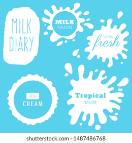 Milk Splash. Milk, yogurt or cream splash blot vector set. Drink element, splashing template illustration