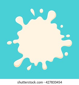 Milk splash. Yogurt splashing vector. Cream drop and blot illustration. Dairy product. Healthy food.  Liquid round icon isolated on blue background