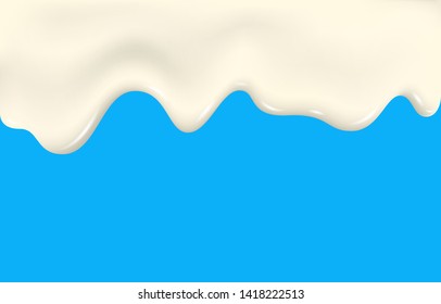 Milk splash. Yogurt texture. Dripping cream, liquid, ice cream. Flowing  glaze, white chocolate. Drip vector background  for dairy product.