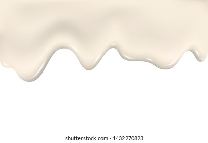 Milk splash. Yogurt texture. Dripping cream, liquid, ice cream. Flowing  glaze, white chocolate. Drip vector background  for dairy product.