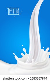 Milk splash.Abstract realistic milk drop with splashes isolated on blue background.element for advertising, package design. vector illustration