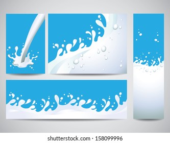 Milk splashes background for advertising vector set