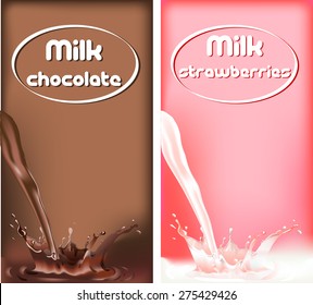 milk splashes, chocolate and strawberry