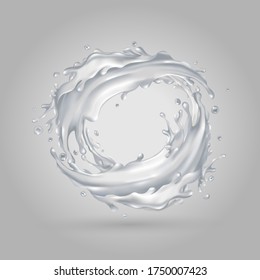 Milk splashes circle on a gray background