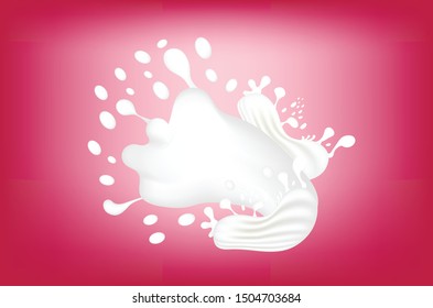 Milk splashes drops on  red background. Vector illustration 