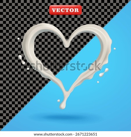 Milk splashes forming a heart, 3D vector. Suitable for health and business