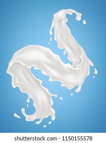 Milk splashes isolated on blue background