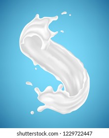 Milk splashes isolated on blue background. Vector illustration