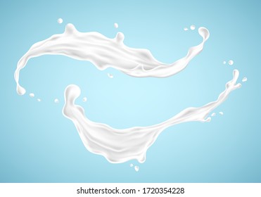 Брызги молока, изолированные на синем фоне. Векторная иллюстрация