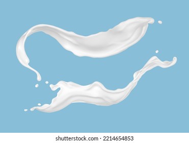 Milk splashes isolated on blue background. Vector illustration
