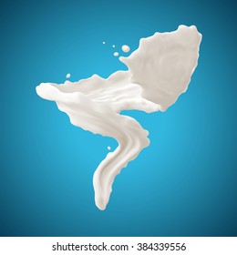 Milk splashes isolated on blue background. 