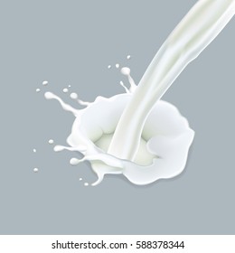 Milk splashes isolated on gray background. vector illustration