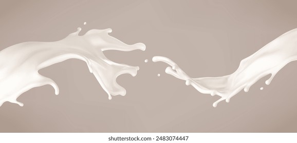 Milk splashes. Natural dairy product, yogurt or cream splash with flying drops. Realistic Vector illustration