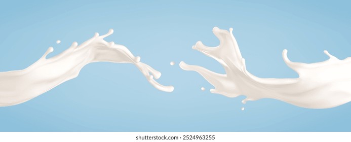 Milk splashes. Natural dairy product, yogurt or cream splash with flying drops. Realistic Vector illustration