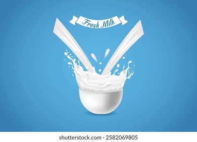 Milk splashes. Natural dairy product, yogurt or cream splash with flying drops. Realistic Vector illustration