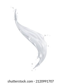 Leche salpicadura composición realista con imagen aislada de líquido blanco salpicante en la ilustración vectorial de fondo en blanco