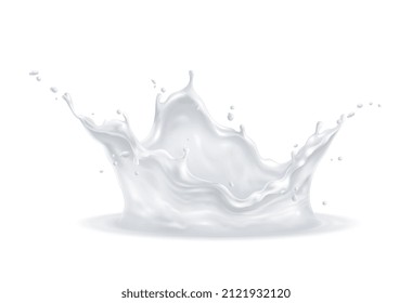 Leche salpicadura composición realista con imagen aislada de líquido blanco salpicante en la ilustración vectorial de fondo en blanco