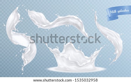 Milk splashes realistic set with isolated images of spluttering drops and white liquid on transparent background vector illustration Foto stock © 
