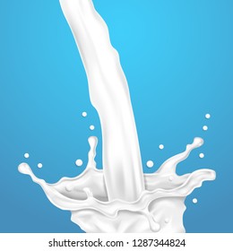 Milk splashes, realistic vector illustration. Fresh milk product.