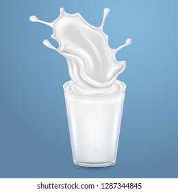 Milk splashes, realistic vector illustration. Fresh milk product.