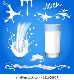 Milk splashes set over blue background