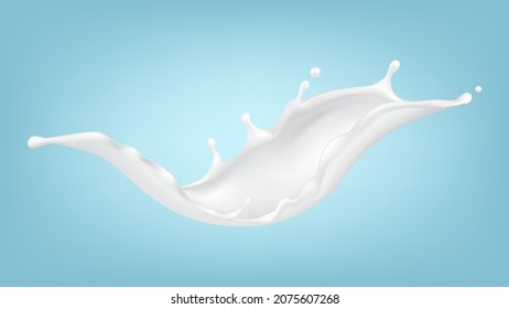 Milk Splashing Delicious Breakfast Drink Vector. Milk Bio Refreshment Beverage Cow Or Sheep Product, Ingredient For Preparing Cheese Or Yogurt. Calcium Liquid Template Realistic 3d Illustration