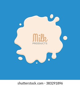 Milk Splashing Isolated on blue background. Milk splatter logo template deisgn for business. Yogurt milk pouring