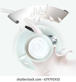 Milk splashing, pouring, vector