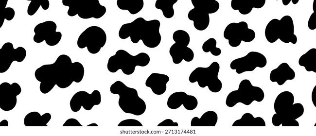 Patrón de vaca de mancha de leche. Patrón de punto en textura de vaca sin costuras para impresión animal. Diseño de superficie de Vector Doodle 