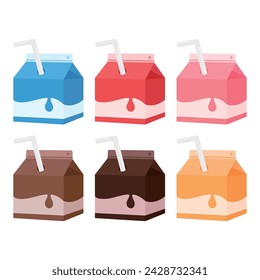 Milk with straw vector illustration on white background. Milk is a great dairy product. Strawberry, coffee, chocolate and juice flavors.