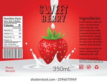 Milk and Strawberry Label – Refreshing Juice and Dairy Drink Design