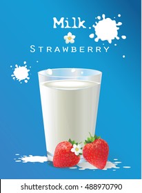 Milk and strawberry. vector