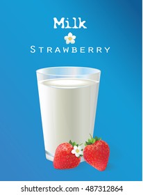 Milk and strawberry. Vector illustration for your design
