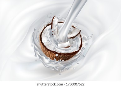 Milk stream and coconut in yogurt or milkshake.