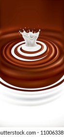 milk swirl splash on chocolate waves background