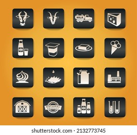 Milk symbols on black buttons on yellow background