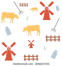 milk tank white cow vector. farm element seamless pattern.