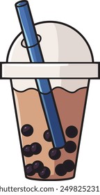 milk tea bubble coffee. blue straw isolated on white background.  boba brown. milk tea vector. milk tea cup bubble tea boba cup. flat illustration vector drinks.