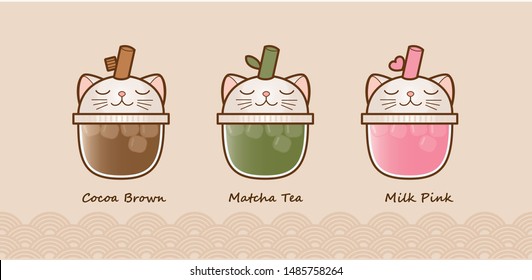 Milk tea cute cat illustration vector. milk kawaii