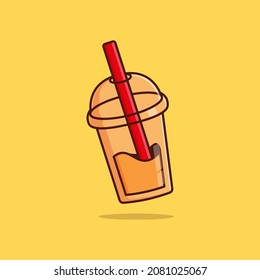 Milk tea icon vector in cartoon style