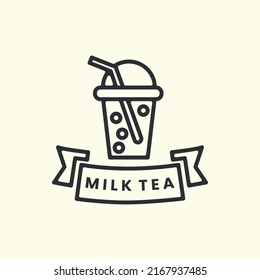 milk tea with line art style logo icon template design. bubble, boba , ice, vector illustration