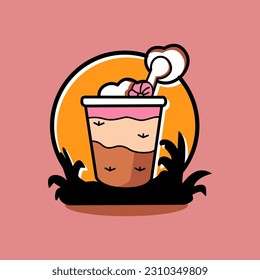 Milk tea logo cartoon style flat vector design illustration