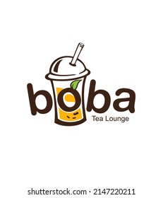 Milk Tea Logo Cute Boba, with Text Best for Beverage Juice Bar Design Template