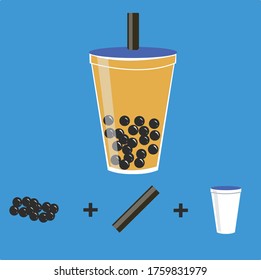 Milk tea with pearls straw and cup - Milk tea beverage - bubble tea