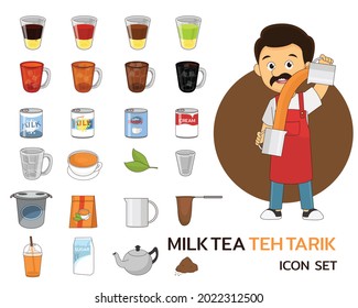 Milk Tea Teh Tarik Concept Flat Icons