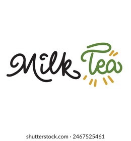 Milk tea text lettering. Hand drawn vector art.