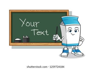 milk teacher and black board mascot vector cartoon illustration