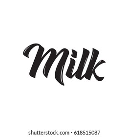 milk, text design. Vector calligraphy. Typography poster. Usable as background.